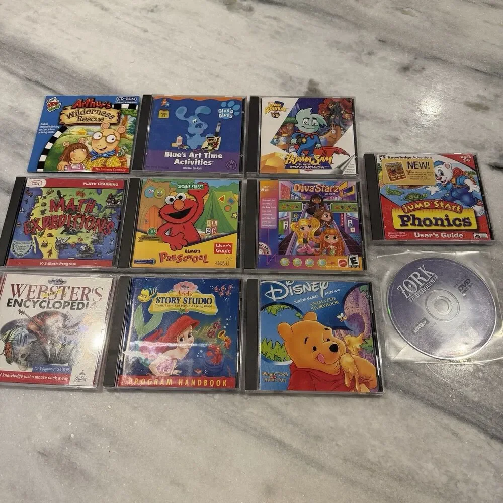 Lot Of 11 Kids PC Games Vintage Windows 95/98 Zork, Disney, Pajama Sam & Others